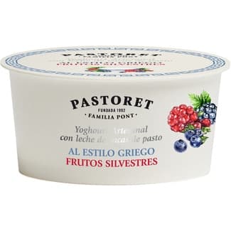 Yogur griego azucarado con frutos del bosque con leche de vacas de pasto sin gluten envase 150 g -