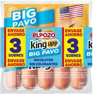 King upp big salchichas cocidas de pavo sabor ahumado sin gluten pack 3 x 200 g envase 600 g -