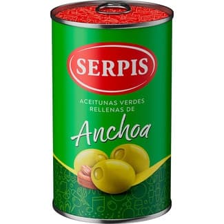 Aceitunas verdes rellenas de anchoa sin gluten y sin lactosa lata 130 g neto escurrido -