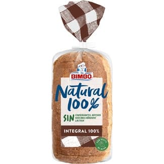 Pan de molde 100% integral y 100% natural sin azúcares añadidos y sin lactosa bolsa 460 g -