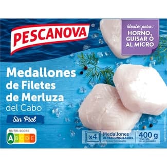Medallones de merluza sin piel 4 unidades estuche 400 g neto escurrido -