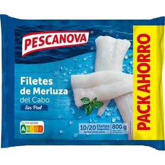 Filetes de merluza sin piel 10-20 piezas bolsa 800 g neto escurrido -