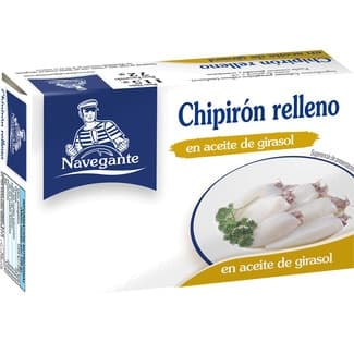 Chipirón relleno en aceite de girasol elaborado a mano lata 72 g neto escurrido -