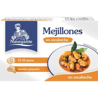Mejillones en escabeche 13-18 piezas lata 69 g neto escurrido -