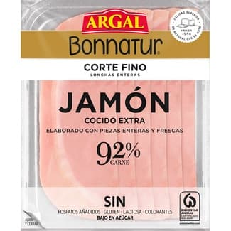 Bonnatur Corte Fino jamón cocido extra en lonchas enteras bajo en azúcar envase 130 g sin gluten sin lactosa -