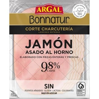 Bonnatur Corte Charcutería jamón asado al horno en lonchas enteras envase 125 g sin azúcares sin gluten sin lactosa -