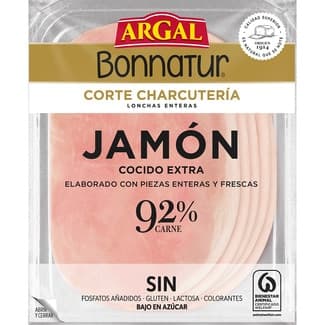 Bonnatur Corte Charcutería jamón cocido extra en lonchas enteras bajo en azúcar envase 130 g sin gluten sin lactosa -