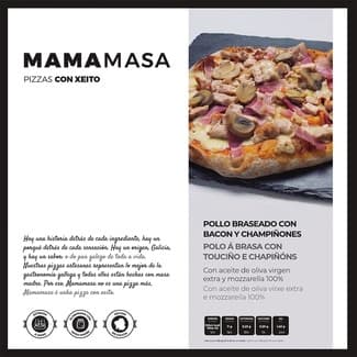 Pizza de pollo braseado con bacon y champiñones caja 420 g -