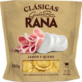 Pasta fresca raviolii al huevo relleno de jamón y queso 2 raciones envase 250 g -