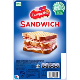 Fiambre de paleta cocida para sándwich en lonchas sin gluten sin lactosa envase 115 g -