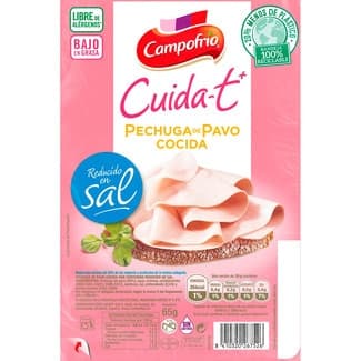 Cuida-t+ pechuga de pavo bajo en grasa reducido en sal en lonchas envase 65 g sin gluten sin lactosa -
