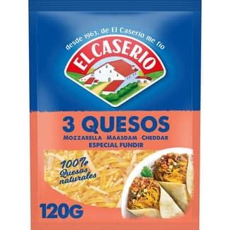 Queso rallado 3 quesos especial para fundir bolsa 120 g mozzarella, maasdam y cheddar -