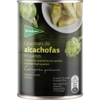 Corazones de alcachofas en cuartos al natural lata 240 g neto escurrido -