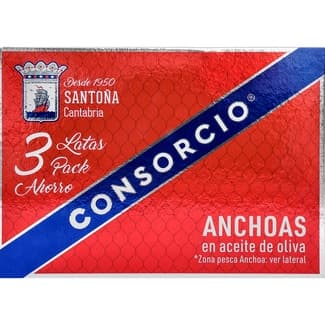 Filtes de anchoa en aceite de oliva pack de 3 lata 87 g neto escurrido -