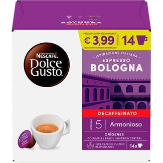 Café descafeinado espresso Bologna intensidad 5 estuche 14 cápsulas -