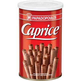 Caprice barquillos rellenos de crema de avellanas y cacao lata 115 g -