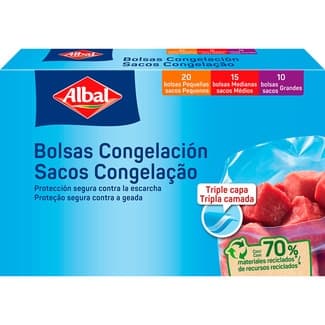 Bolsa de congelación surtidas 20 pequeñas 15 medianas y 10 grandes caja 45 unidades -