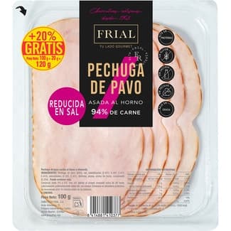 Pechuga de pavo asada al horno reducida en sal y bajo en grasa en lonchas envase 100 g sin gluten sin lactosa -