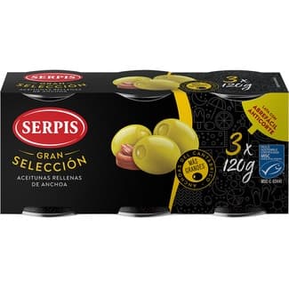 Aceitunas rellenas de anchoa pack 3 latas 50 g neto escurrido -