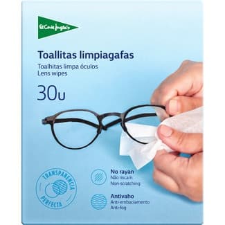 Toallitas limpia gafas antivaho no rayan estuche 30 unidades -