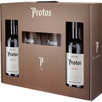Vino tinto crianza DO Ribera del Duero Estuche 2 botellas 75 cl con regalo de 2 copas -