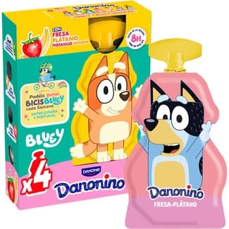 Pouch sabor fresa y plátano con calcio + vitamina D para llevar sin gluten pack 4 unidades 70 g -