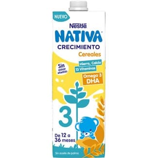 Crecimiento preparado lácteo infantil con cereales de 12 a 36 meses sin azúcar añadido brik 1 l sin aceite de palma -