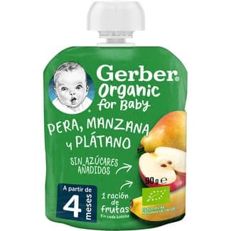 Pera, manzana y plátano ecológicos sin azúcares añadidos desde 4 meses bolsita 90 g -