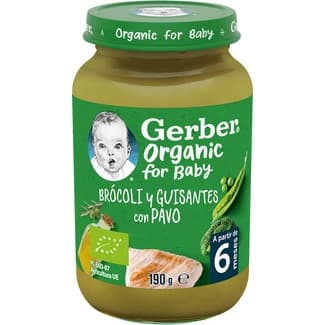 Tarrito de brocoli y guisantes con pavo ecológico desde 6 meses envase 190 g -