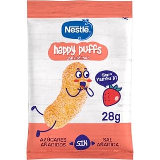 Happy Puffs snacks de maíz sabor fresa sin sal y sin azúcares añadidos bolsa 28 g -