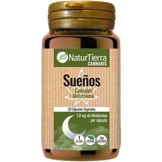 Sueños cannabis con melatonina sin gluten y vegano bote 30 cápsulas vegetales -