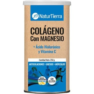Colágeno hidrolizado con magnesio + ácido hialurónico y vitamina C sin gluten lata 250 g -