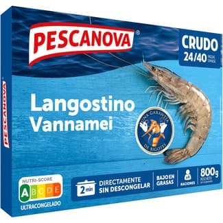 Rodolfos langostino vannamei crudo extra 24-40 piezas estuche 800 g neto escurrido -