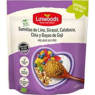 Bio semillas de lino, girasol, calabaza, chía y bayas de Goji ecológicas envase 425 g molidas en frío -