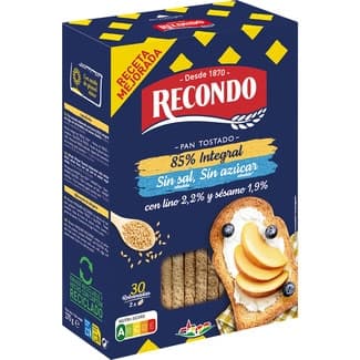 Pan tostado 85% integral sin sal y sin azúcar 30 rebanadas paquete 270 g -