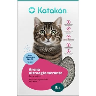 Arena para gatos ultra aglomerante antibacteriana con perfume a talco envase 5 l -