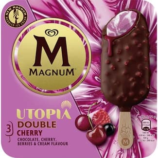 Helado Double Cherry Utopía de chocolate, cerezas y frutos rojos 3 unidades estuche 255 ml -