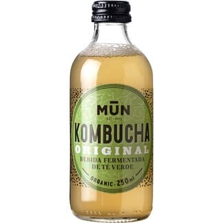 Kombucha bebida fermentada de té verde ecológica, sin gluten y vegana botella 250 ml baja en azúcar -