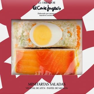 Mini tartas saladas 2 unidades bandeja 250 g vegetal con atún y pastel de salmón -