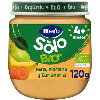Tarrito de pera plátano y zanahoria 100% ecológico y sin gluten desde 4 meses envase 120 g -