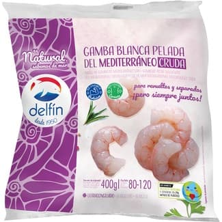 Gamba blanca pelada del Mediterráneo cruda 80/120 unidades bolsa 400 g neto escurrido -