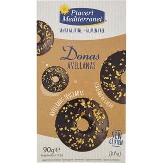 Donas glaseadas de chocolate con avellanas sin gluten envase 90 g -
