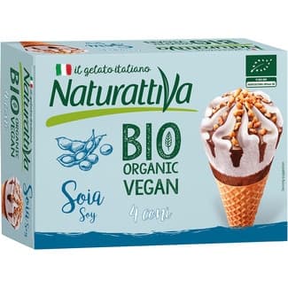 Bio Organic Vegan conos de helado vegano de soja ecológicos y sin lactosa estuche 4 unidades -