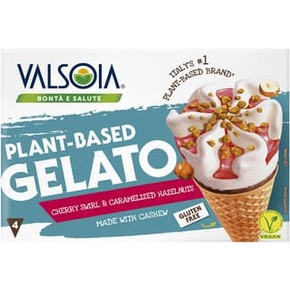Conos de helado vegano de anacardos con cereza negra y avellanas caramelizadas envase 300 g sin gluten y sin lactosa 4 unidades -