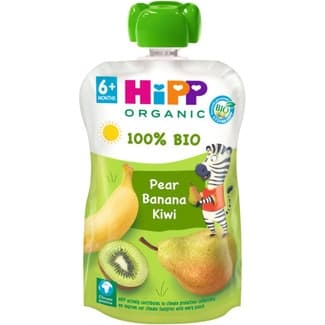 Pera, plátano y kiwi ecológico, sin gluten desde 6 meses bolsita 100 g y sin azúcar añadido -