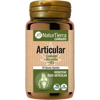 Articular cannabis, boswelia y PEA para el bienestar oseo articular sin gluten y vegano bote 30 cápsulas vegetales -
