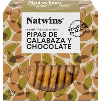 Barritas con avena y espelta, semillas de calabaza y chocolate sin azúcar añadido envase 80 g -