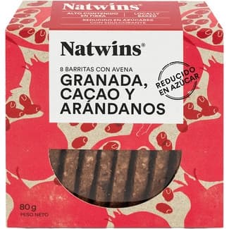 Barritas con avena y espelta, granada, cacao y arándanos sin azúcar añadido envase 80 g -