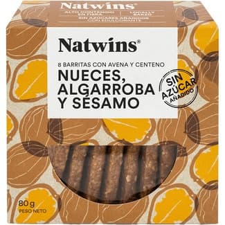 Barritas de avena y centeno, nueces y algarroba sin azúcar añadido envase 80 g -