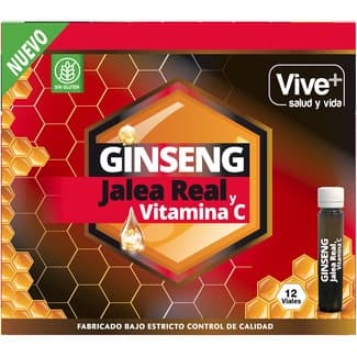 Jalea real con ginseng y vitamina C sin gluten estuche 12 viales -